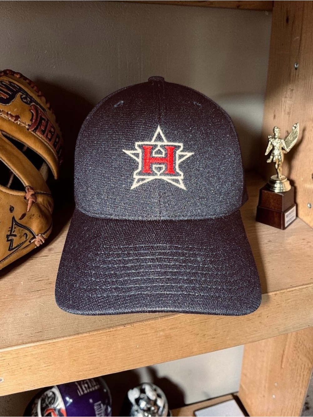 Houston Astros Hat Cap S-M Flex-Fit Cooperstown Black EUC
